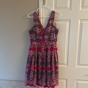 Maggy London Pink and Red V-Neck Sundress